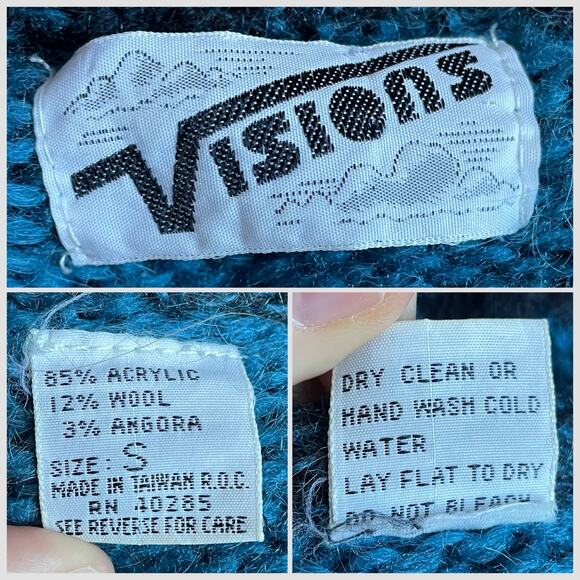 Vintage Deep V Neck Teal Sweater, 1980s Graphic Pop Art Cozy Pullover, Sz S-M - Picture 9 of 11